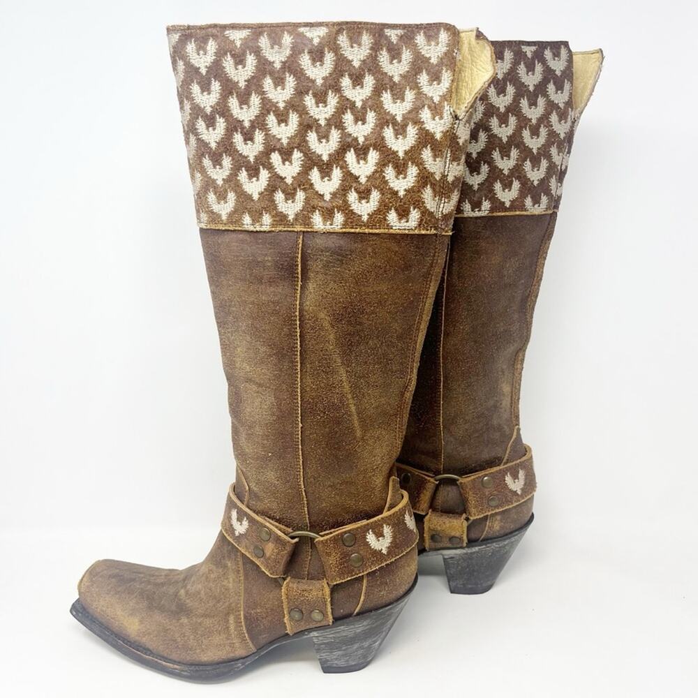 Old Gringo Rosa Pajaros Brown Suede Eagle Boots - Picture 2 of 13